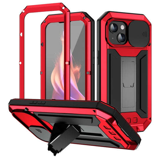 For iPhone 15 R-JUST Sliding Camera Life Waterproof Holder Phone Case(Red) - iPhone 15 Cases by R-JUST | Online Shopping UK | buy2fix