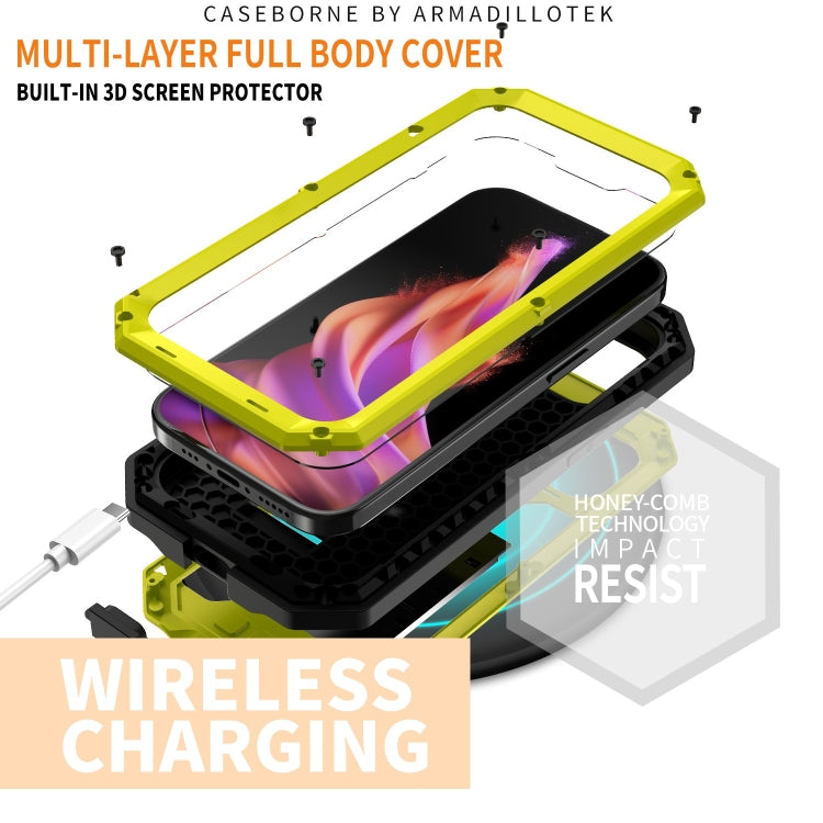 For iPhone 15 R-JUST Sliding Camera Life Waterproof Holder Phone Case(Yellow) - iPhone 15 Cases by R-JUST | Online Shopping UK | buy2fix