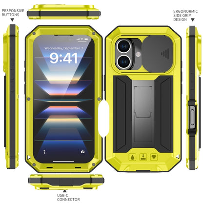 For iPhone 16 R-JUST Sliding Camera IP54 Life Waterproof Holder Phone Case(Yellow) - iPhone 16 Cases by R-JUST | Online Shopping UK | buy2fix