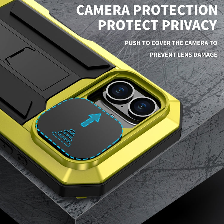 For iPhone 16 R-JUST Sliding Camera IP54 Life Waterproof Holder Phone Case(Yellow) - iPhone 16 Cases by R-JUST | Online Shopping UK | buy2fix