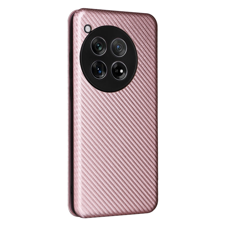 For OnePlus 12 Carbon Fiber Texture Flip Leather Phone Case(Pink) - OnePlus Cases by buy2fix | Online Shopping UK | buy2fix