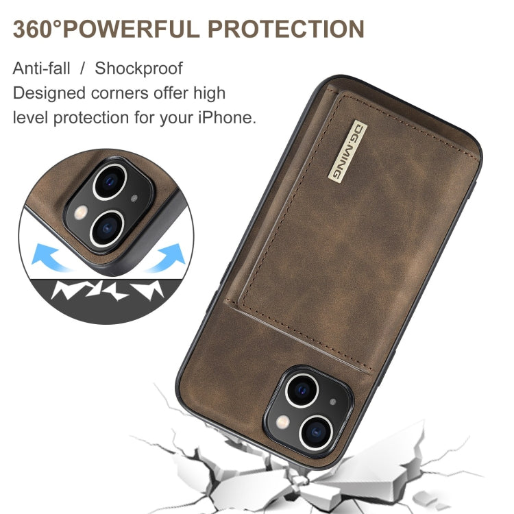 For iPhone 15 DG.MING M1 Series 3-Fold Multi Card Wallet Leather Phone Case(Coffee) - iPhone 15 Cases by DG.MING | Online Shopping UK | buy2fix