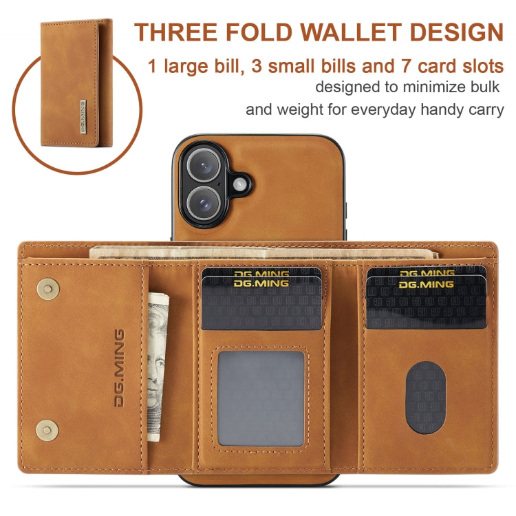 For iPhone 16 Plus DG.MING M1 Series 3-Fold Multi Card Wallet Leather Phone Case(Brown) - iPhone 16 Plus Cases by DG.MING | Online Shopping UK | buy2fix