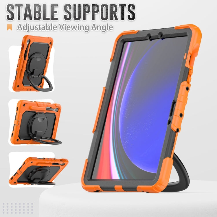 For Samsung Galaxy Tab S9 D Type Silicone Hybrid PC Tablet Case with Handle Holder(Orange) - Galaxy Tab S9 Cases by buy2fix | Online Shopping UK | buy2fix