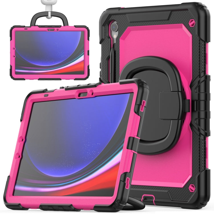 For Samsung Galaxy Tab S9 D Type Silicone Hybrid PC Tablet Case with Handle Holder(Rose Red PC) - Galaxy Tab S9 Cases by buy2fix | Online Shopping UK | buy2fix