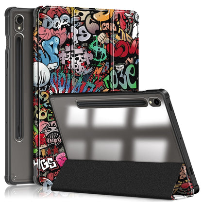 For Samsung Galaxy Tab S9 Acrylic 3-folding Painted Smart Leather Tablet Case(Graffiti) - Galaxy Tab S9 Cases by buy2fix | Online Shopping UK | buy2fix