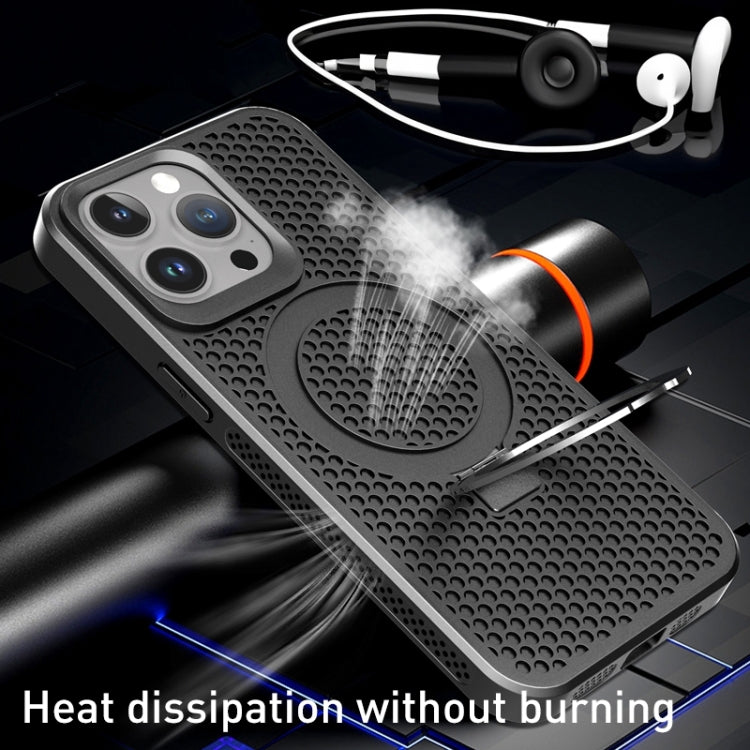 For iPhone 15 Pro Skin Feel PC+TPU Cooling Magnetic Magsafe Phone Case with Stand(Navy Blue) - iPhone 15 Pro Cases by buy2fix | Online Shopping UK | buy2fix