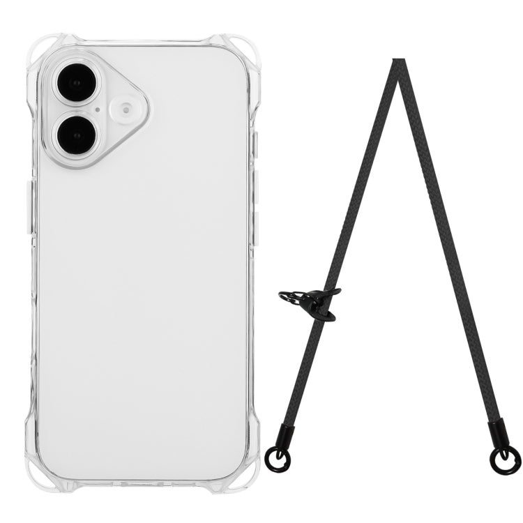 For iPhone 16 Plus Four-corner Shockproof TPU Phone Case with Lanyard(Transparent) - iPhone 16 Plus Cases by buy2fix | Online Shopping UK | buy2fix