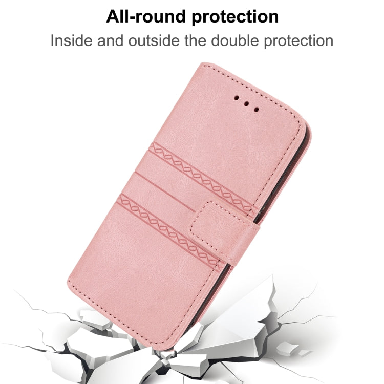 For iPhone 16 Pro Max Embossed Stripes Skin Feel Leather Phone Case(Pink) - iPhone 16 Pro Max Cases by buy2fix | Online Shopping UK | buy2fix