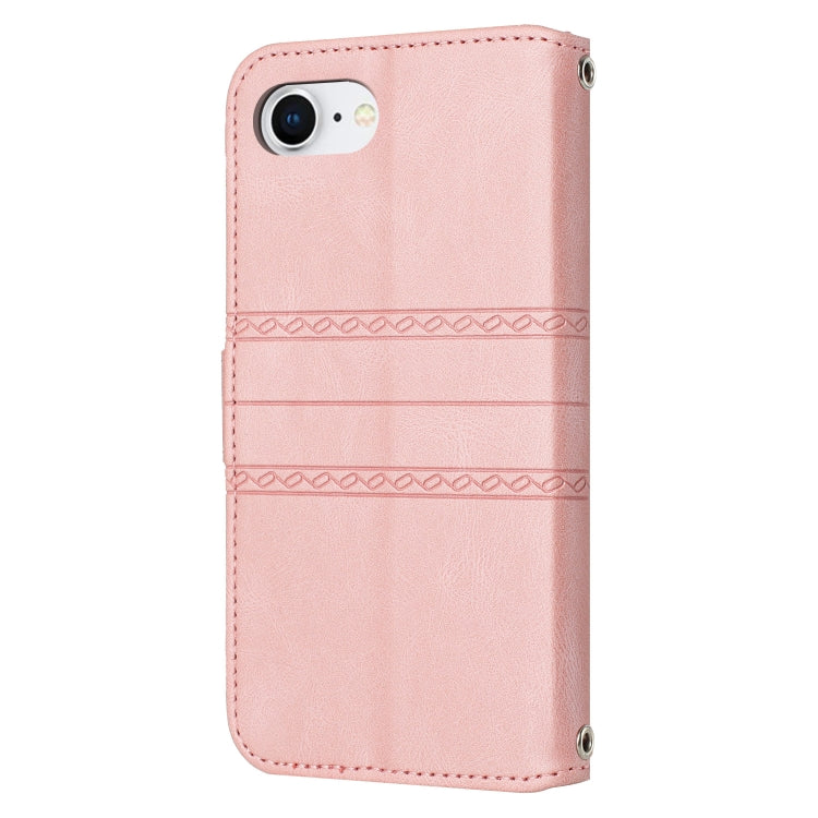 For iPhone SE 2024 Embossed Stripes Skin Feel Leather Phone Case(Pink) - More iPhone Cases by buy2fix | Online Shopping UK | buy2fix