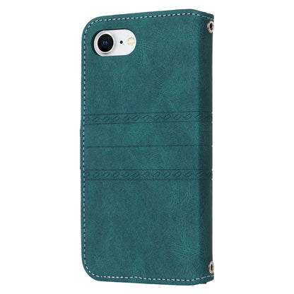 For iPhone SE 2024 Embossed Stripes Skin Feel Leather Phone Case(Dark Green) - More iPhone Cases by buy2fix | Online Shopping UK | buy2fix