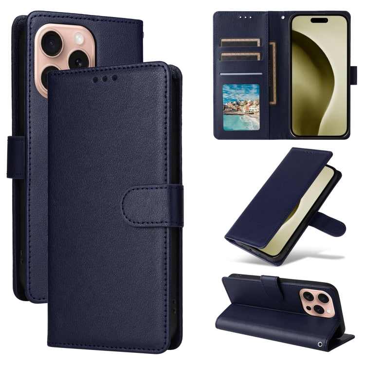 For iPhone 16 Pro Max Multifunctional Horizontal Flip Leather Phone Case with Three Card Slots(Blue) - iPhone 16 Pro Max Cases by buy2fix | Online Shopping UK | buy2fix