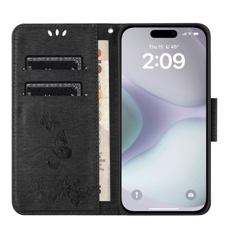 For iPhone 16 Butterfly Embossed Flip Leather Phone Case(Black) - iPhone 16 Cases by buy2fix | Online Shopping UK | buy2fix