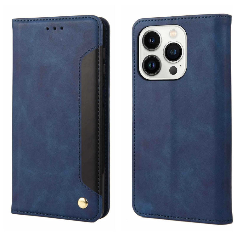 For iPhone 16 Pro Skin Feel Splicing Leather Phone Case(Blue) - iPhone 16 Pro Cases by buy2fix | Online Shopping UK | buy2fix