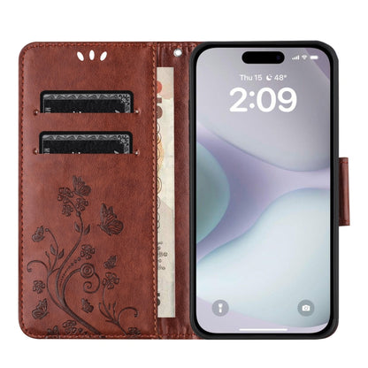 For iPhone 16 Butterfly Flower Pattern Flip Leather Phone Case(Brown) - iPhone 16 Cases by buy2fix | Online Shopping UK | buy2fix