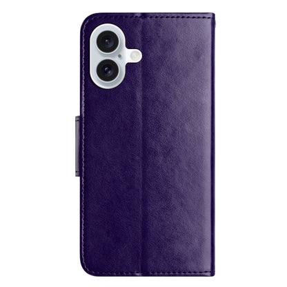 For iPhone 16 Butterfly Flower Pattern Flip Leather Phone Case(Dark Purple) - iPhone 16 Cases by buy2fix | Online Shopping UK | buy2fix