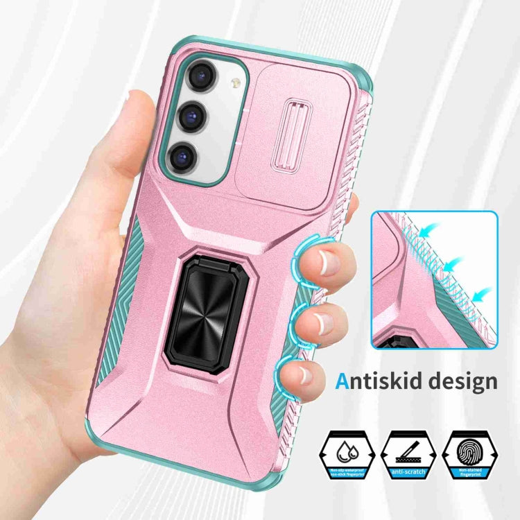 For Samsung Galaxy S23+ 5G Sliding Camshield Holder Phone Case(Pink + Grey Green) - Galaxy S23+ 5G Cases by buy2fix | Online Shopping UK | buy2fix