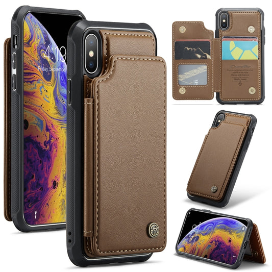 For iPhone XS Max CaseMe C22 Card Slots Holder RFID Anti-theft Phone Case(Brown) - More iPhone Cases by CaseMe | Online Shopping UK | buy2fix