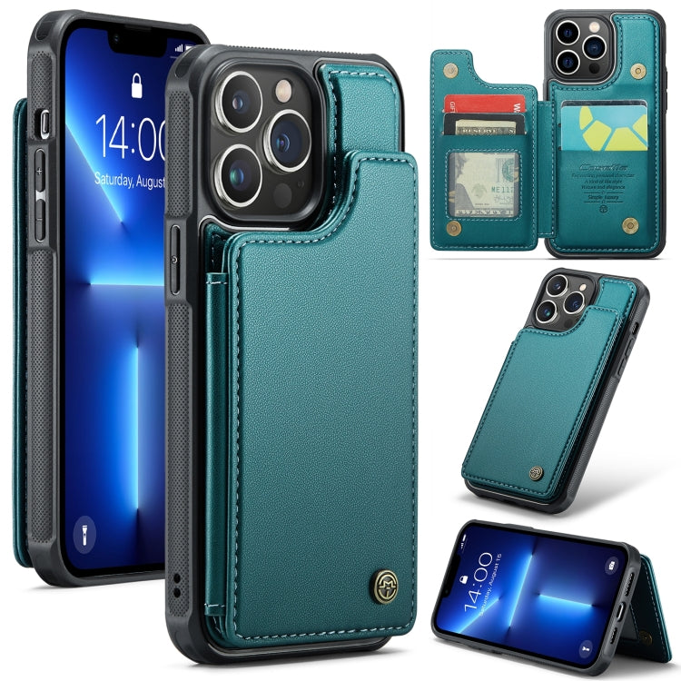 For iPhone 13 Pro CaseMe C22 Card Slots Holder RFID Anti-theft Phone Case(Blue Green) - iPhone 13 Pro Cases by CaseMe | Online Shopping UK | buy2fix