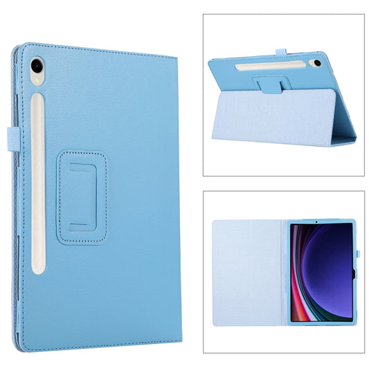 For Samsung Galaxy Tab S9 Ultra Litchi Texture Leather Tablet Case with Holder(Sky Blue) - Other Galaxy Tab PC by buy2fix | Online Shopping UK | buy2fix