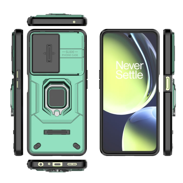 For OnePlus Nord CE 3 Lite 5G Sliding Camshield TPU + PC Shockproof Phone Case with Holder(Green) - OnePlus Cases by buy2fix | Online Shopping UK | buy2fix