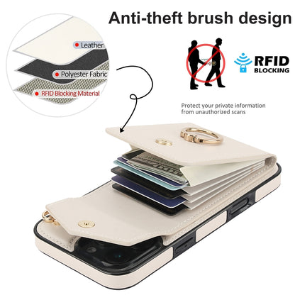 For iPhone 16 Pro Max Ring Holder RFID Card Slot Phone Case(Beige) - iPhone 16 Pro Max Cases by buy2fix | Online Shopping UK | buy2fix