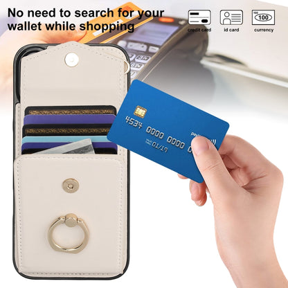 For iPhone 16 Ring Holder RFID Card Slot Phone Case(Beige) - iPhone 16 Cases by buy2fix | Online Shopping UK | buy2fix