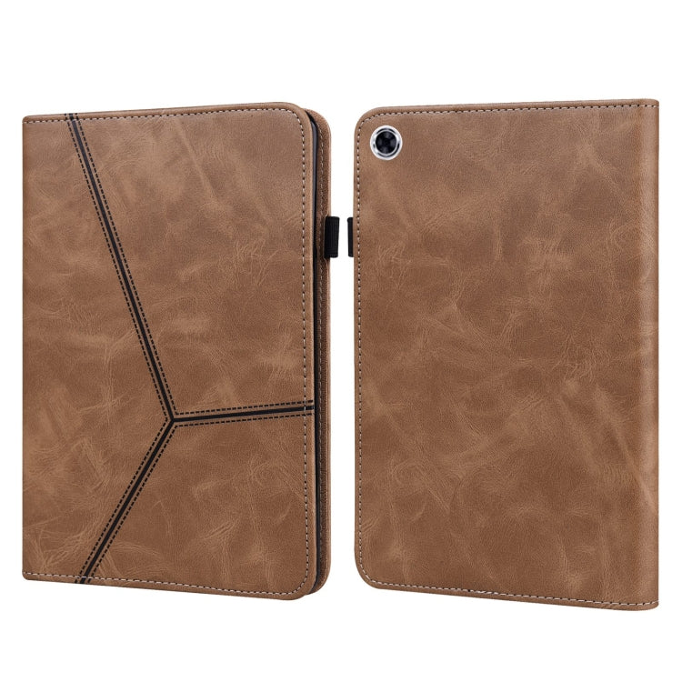 For Samsung Galaxy Tab A9+ Solid Color Stripe Embossed Leather Tablet Case(Brown) - Galaxy Phone Cases by buy2fix | Online Shopping UK | buy2fix