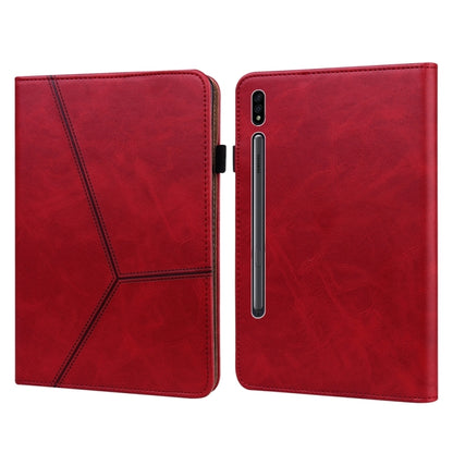 For Samsung Galaxy Tab S7 / S8 Solid Color Stripe Embossed Leather Tablet Case(Red) - Galaxy Tab S8 Cases by buy2fix | Online Shopping UK | buy2fix