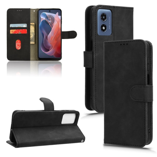 For Motorola Moto G Paly 4G 2024 Skin Feel Magnetic Flip Leather Phone Case(Black) - Motorola Cases by buy2fix | Online Shopping UK | buy2fix