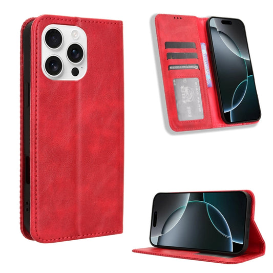 For iPhone 16 Pro Max Magnetic Buckle Retro Texture Leather Phone Case(Red) - iPhone 16 Pro Max Cases by buy2fix | Online Shopping UK | buy2fix