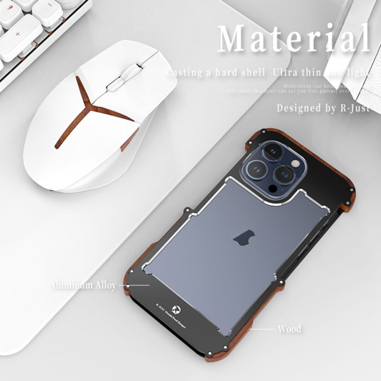 For iPhone 15 Plus R-JUST Ironwood Generation Metal + Wood Phone Case - iPhone 15 Plus Cases by R-JUST | Online Shopping UK | buy2fix