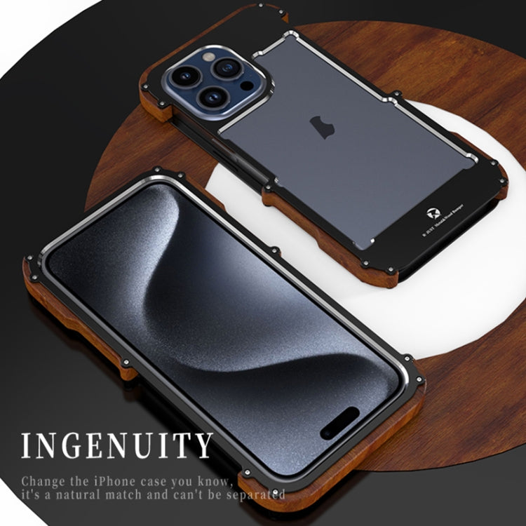 For iPhone 15 R-JUST Ironwood Generation Metal + Wood Phone Case - iPhone 15 Cases by R-JUST | Online Shopping UK | buy2fix