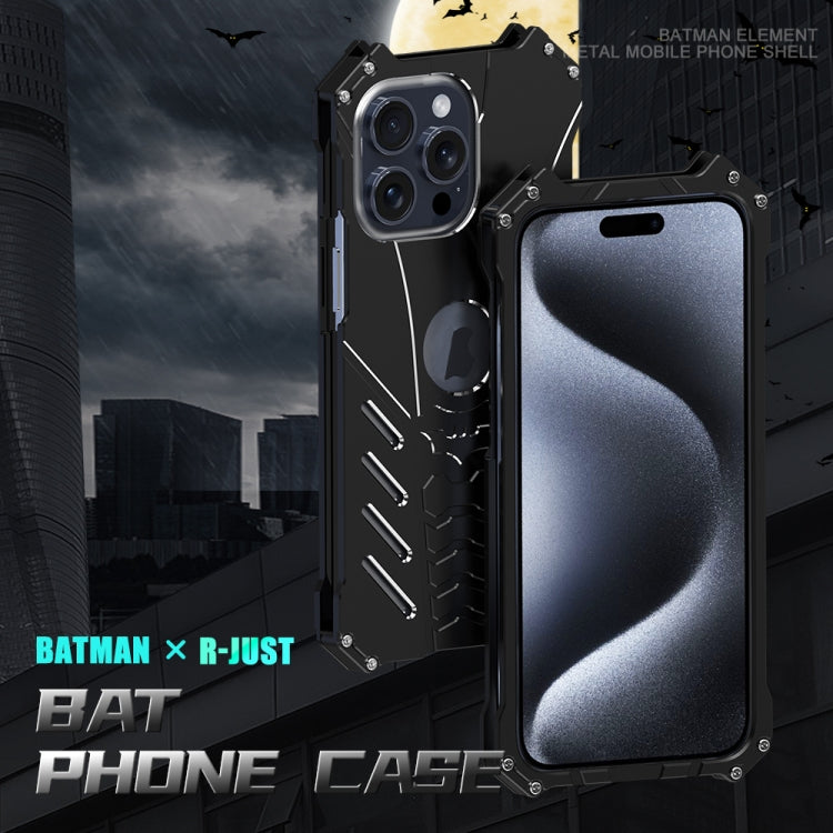 For iPhone 16 Plus R-JUST Batman Hollow Metal Phone Protective Case(Black) - iPhone 16 Plus Cases by R-JUST | Online Shopping UK | buy2fix