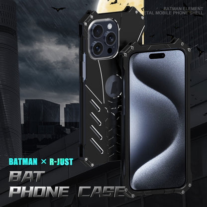 For iPhone 16 Pro Max R-JUST Batman Hollow Metal Phone Protective Case(Black) - iPhone 16 Pro Max Cases by R-JUST | Online Shopping UK | buy2fix