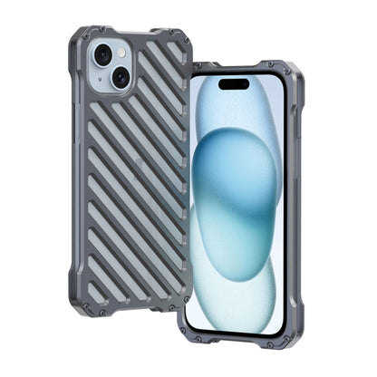 For iPhone 15 Plus R-JUST RJ-50 Hollow Breathable Armor Metal Phone Case(Space Grey) - iPhone 15 Plus Cases by R-JUST | Online Shopping UK | buy2fix