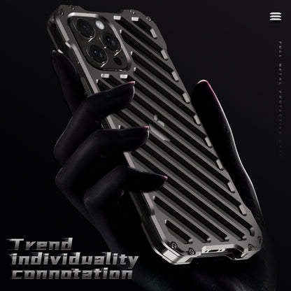 For iPhone 15 R-JUST RJ-50 Hollow Breathable Armor Metal Phone Case(Space Grey) - iPhone 15 Cases by R-JUST | Online Shopping UK | buy2fix