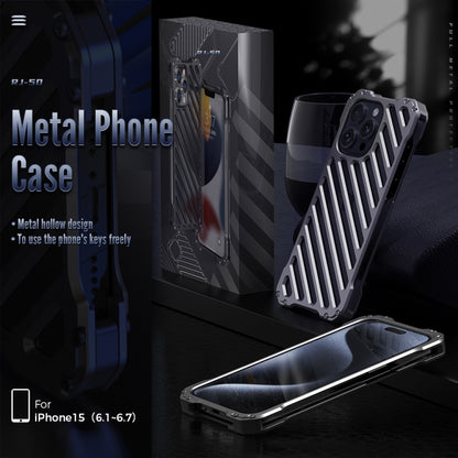 For iPhone 15 R-JUST RJ-50 Hollow Breathable Armor Metal Phone Case(Space Grey) - iPhone 15 Cases by R-JUST | Online Shopping UK | buy2fix