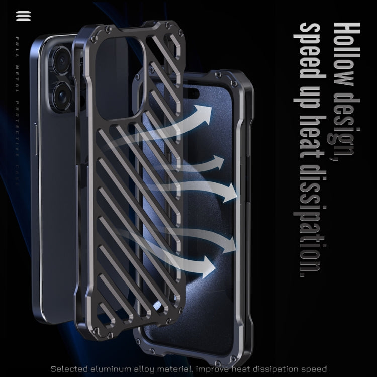 For iPhone 15 Plus R-JUST RJ-50 Hollow Breathable Armor Metal Phone Case(Space Grey) - iPhone 15 Plus Cases by R-JUST | Online Shopping UK | buy2fix