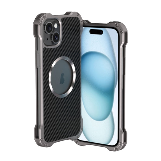 For iPhone 15 R-JUST RJ51 Hollow Metal Phone Protective Case(Space Grey) - iPhone 15 Cases by R-JUST | Online Shopping UK | buy2fix