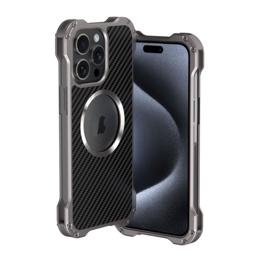 For iPhone 15 Pro R-JUST RJ51 Hollow Metal Phone Protective Case(Space Grey) - iPhone 15 Pro Cases by R-JUST | Online Shopping UK | buy2fix