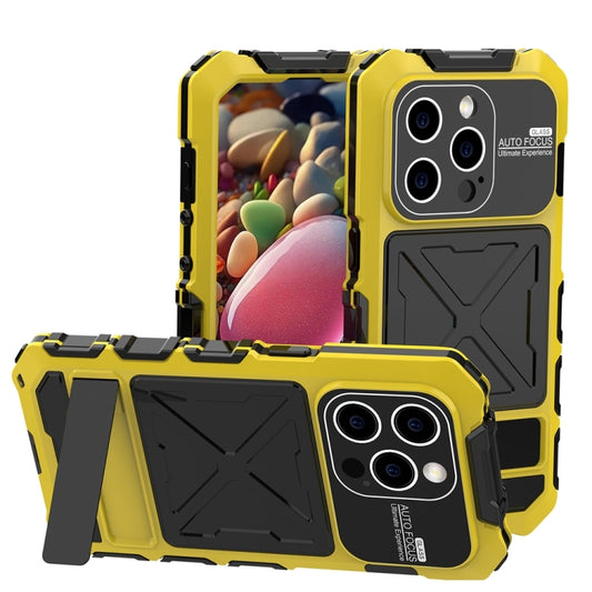 For iPhone 15 Pro Max R-JUST Metal + Silicone + Tempered Glass Life Waterproof Phone Case with Holder(Yellow) - iPhone 15 Pro Max Cases by R-JUST | Online Shopping UK | buy2fix