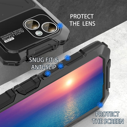 For iPhone 15 Plus R-JUST Metal + Silicone + Tempered Glass Life Waterproof Phone Case with Holder(Black) - iPhone 15 Plus Cases by R-JUST | Online Shopping UK | buy2fix