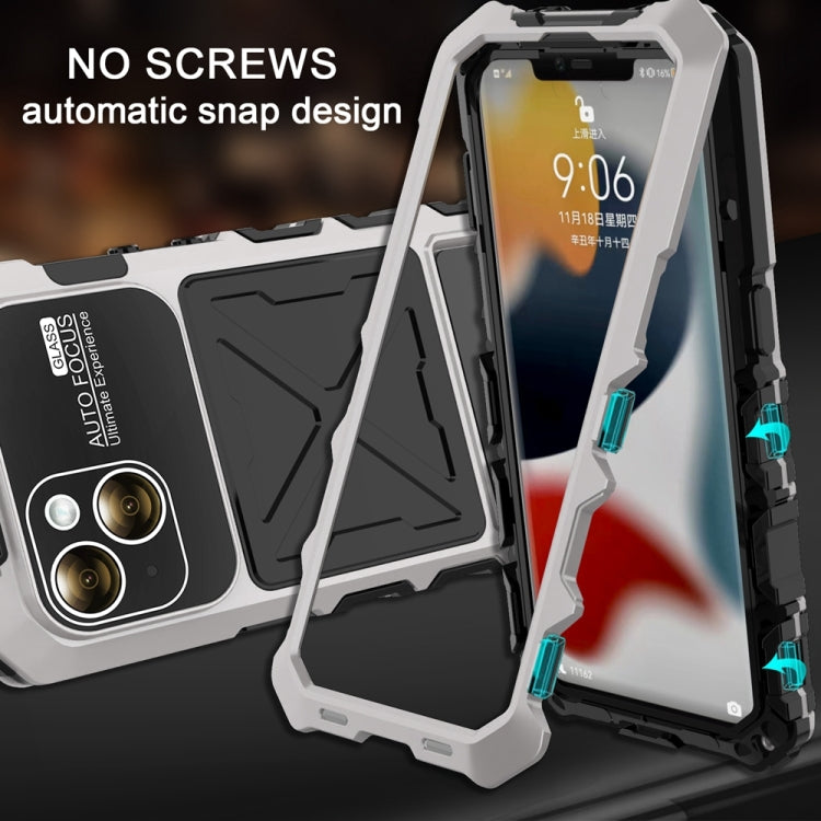 For iPhone 15 Plus R-JUST Metal + Silicone + Tempered Glass Life Waterproof Phone Case with Holder(Silver) - iPhone 15 Plus Cases by R-JUST | Online Shopping UK | buy2fix