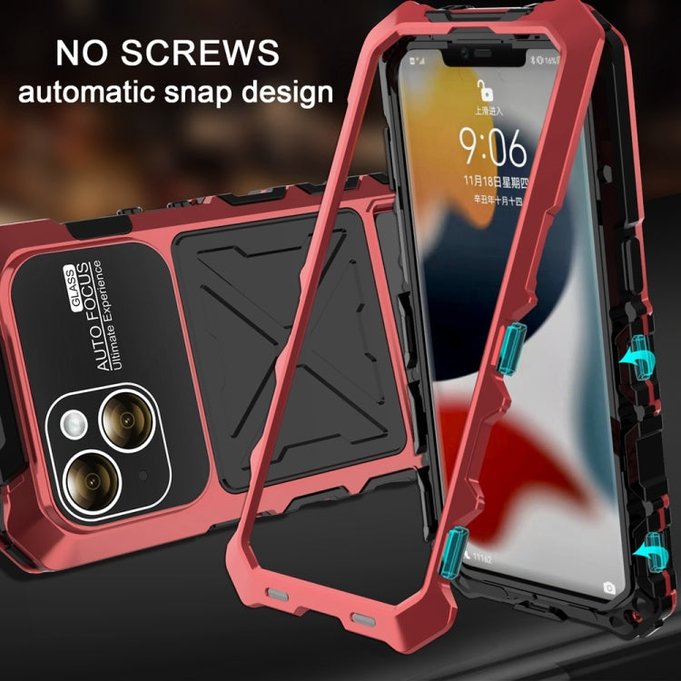 For iPhone 15 R-JUST Metal + Silicone + Tempered Glass Life Waterproof Phone Case with Holder(Red) - iPhone 15 Cases by R-JUST | Online Shopping UK | buy2fix
