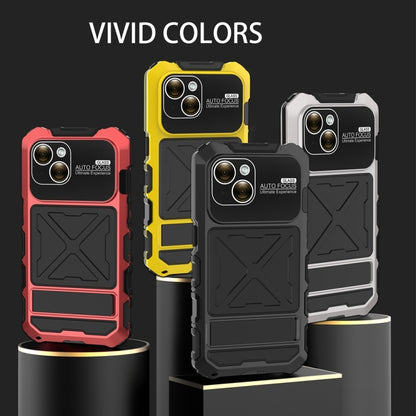 For iPhone 15 R-JUST Metal + Silicone + Tempered Glass Life Waterproof Phone Case with Holder(Yellow) - iPhone 15 Cases by R-JUST | Online Shopping UK | buy2fix