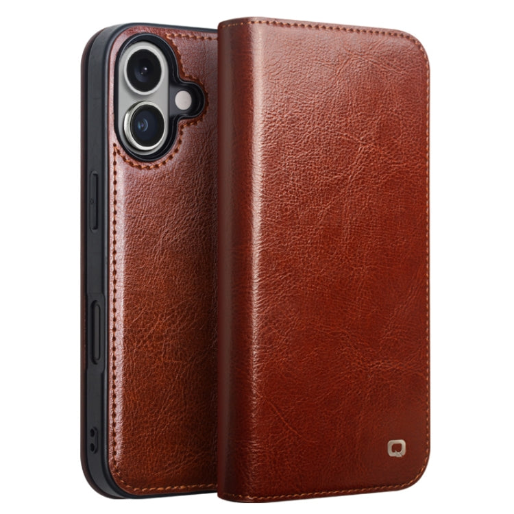 For iPhone 16 QIALINO Classic Genuine Leather Phone Case(Brown) - iPhone 16 Cases by QIALINO | Online Shopping UK | buy2fix