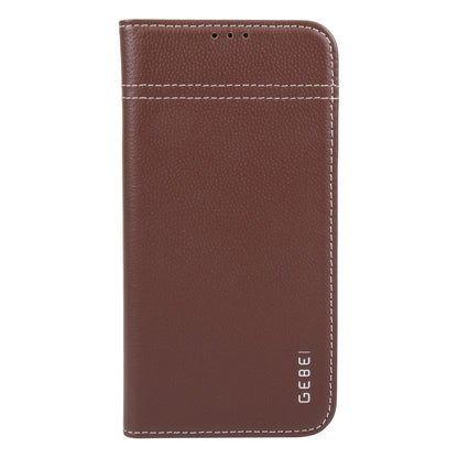 For iPhone 16 Plus GEBEI Top-grain Horizontal Flip Leather Phone Case(Brown) - iPhone 16 Plus Cases by GEBEI | Online Shopping UK | buy2fix