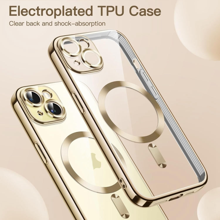 For iPhone 14 Magsafe Magnetic Transparent Electroplated TPU Phone Case(Gold) - iPhone 14 Cases by buy2fix | Online Shopping UK | buy2fix