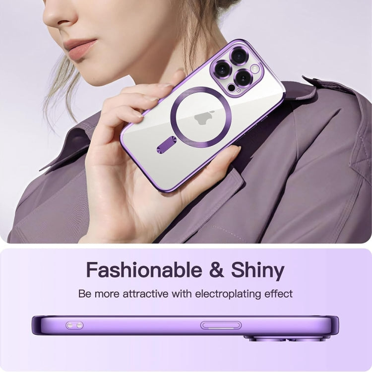 For iPhone 14 Pro Magsafe Magnetic Transparent Electroplated TPU Phone Case(Purple) - iPhone 14 Pro Cases by buy2fix | Online Shopping UK | buy2fix